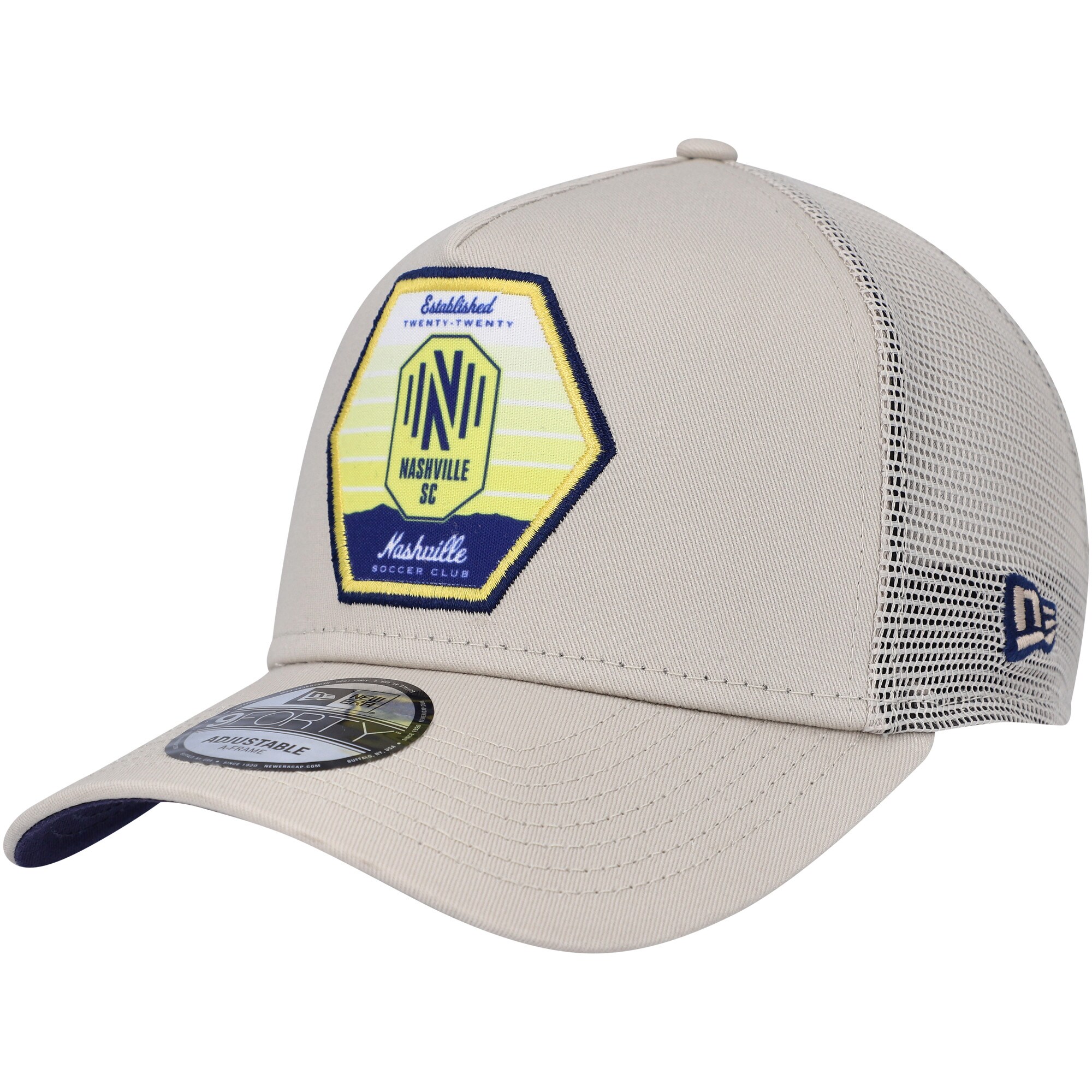 men8217s nashville sc new era khaki established patch 9forty a-frame trucker adjustable hat | San Jose Earthquakes Hats, Jerseys & MLS Apparel