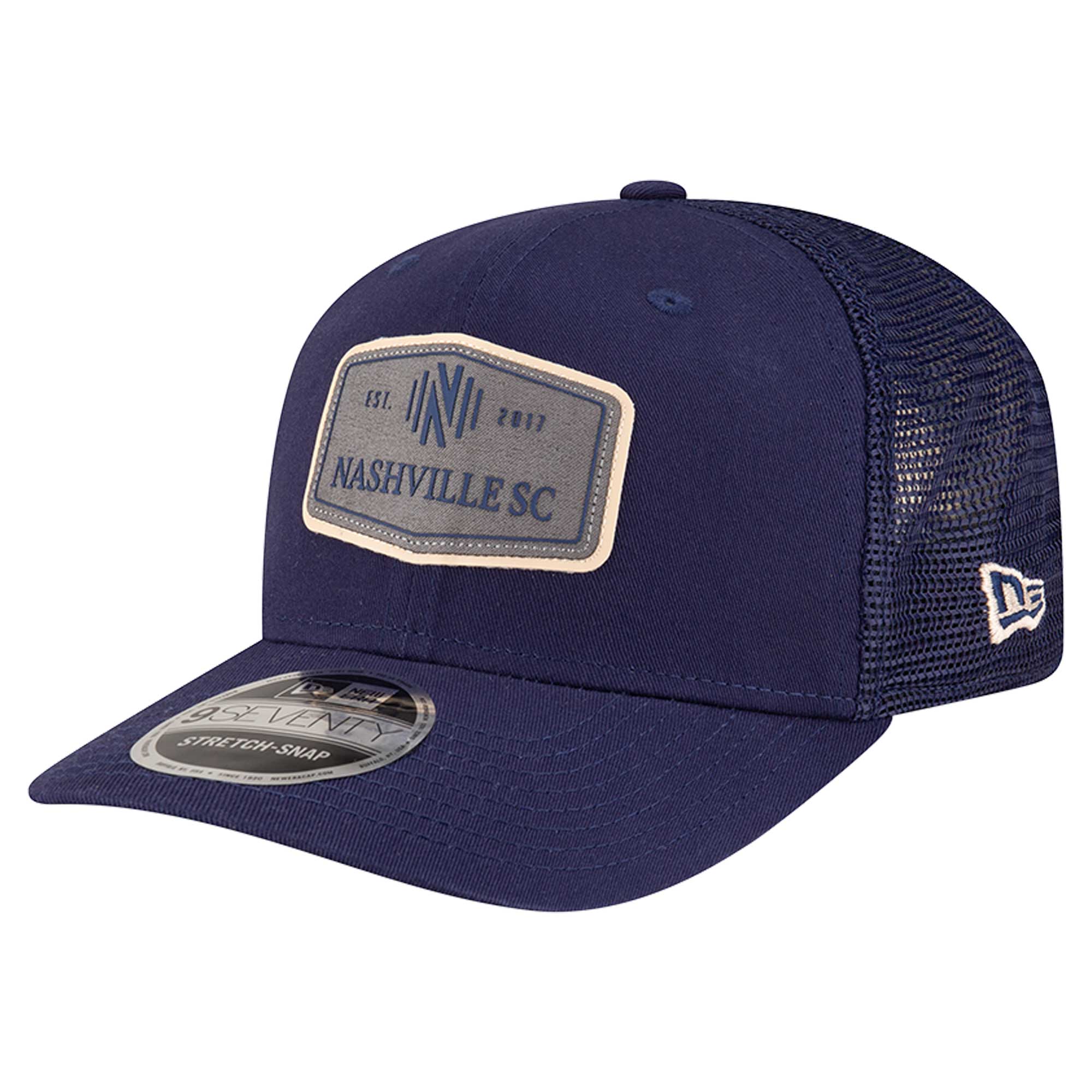 men8217s nashville sc new era navy labeled 9seventy trucker stretch-snap adjustable hat | San Jose Earthquakes Hats, Jerseys & MLS Apparel