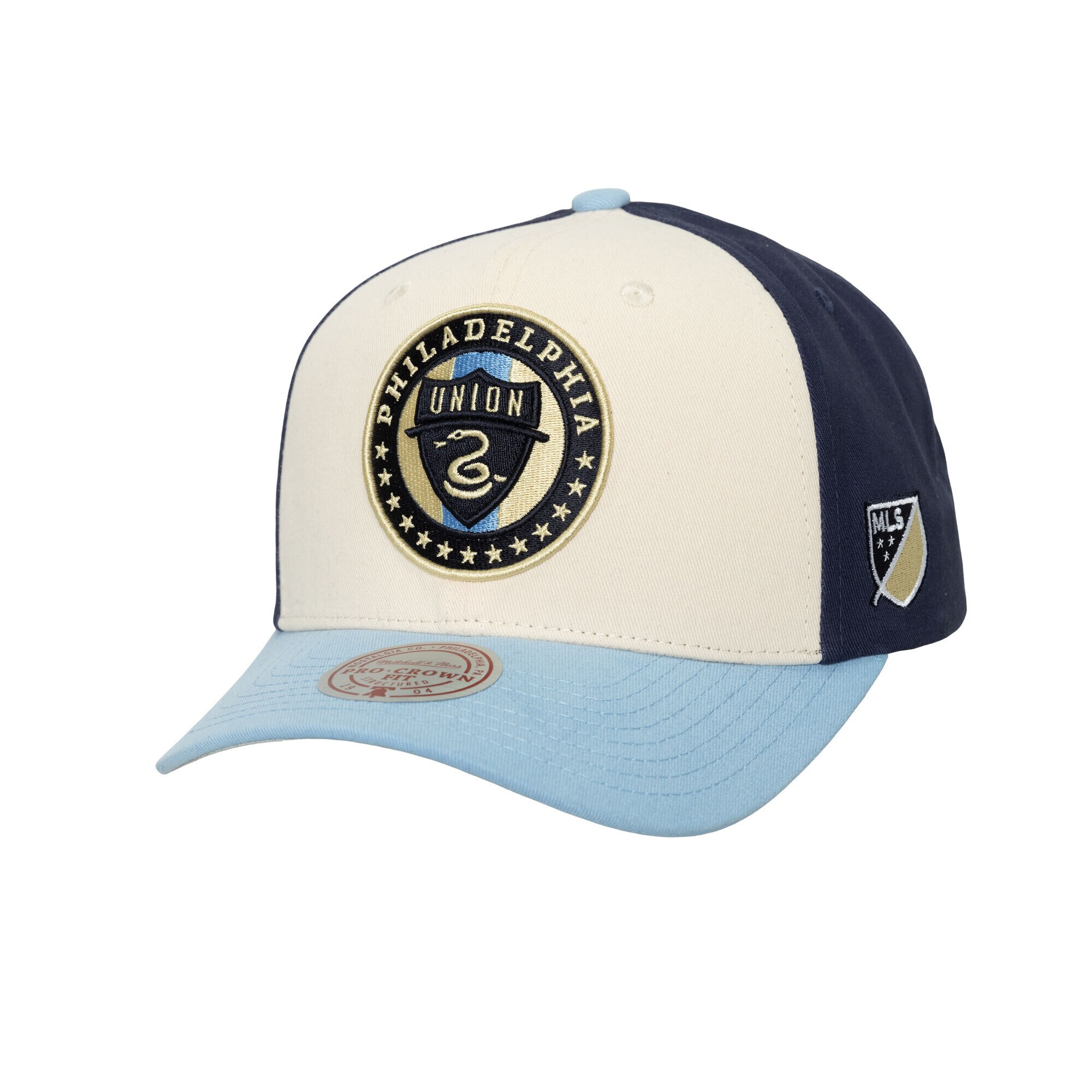 men8217s philadelphia union mitchell amp ness cream brushed off pro crown snapback hat | San Jose Earthquakes Hats, Jerseys & MLS Apparel