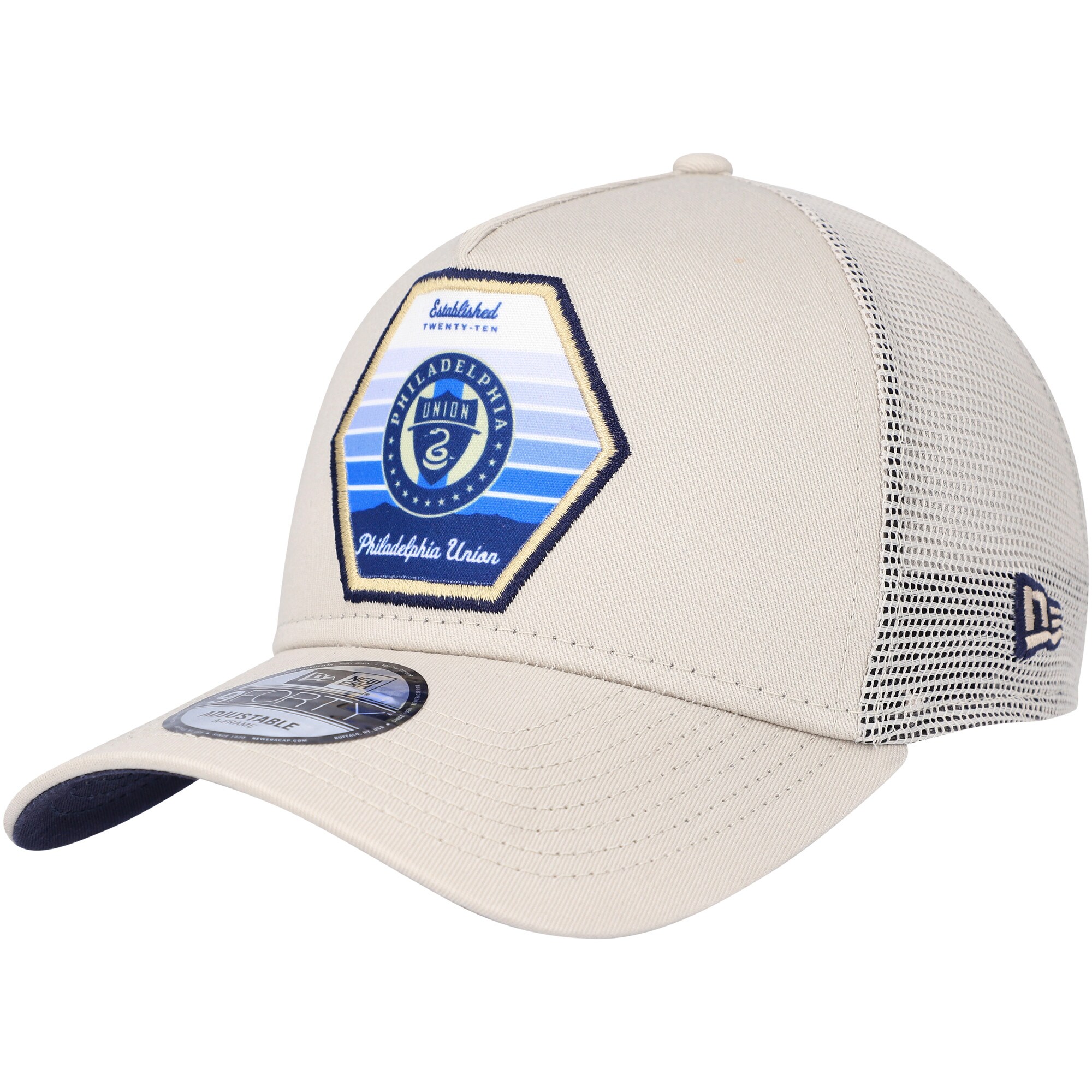 men8217s philadelphia union new era cream established patch 9forty a-frame trucker adjustable hat | San Jose Earthquakes Hats, Jerseys & MLS Apparel
