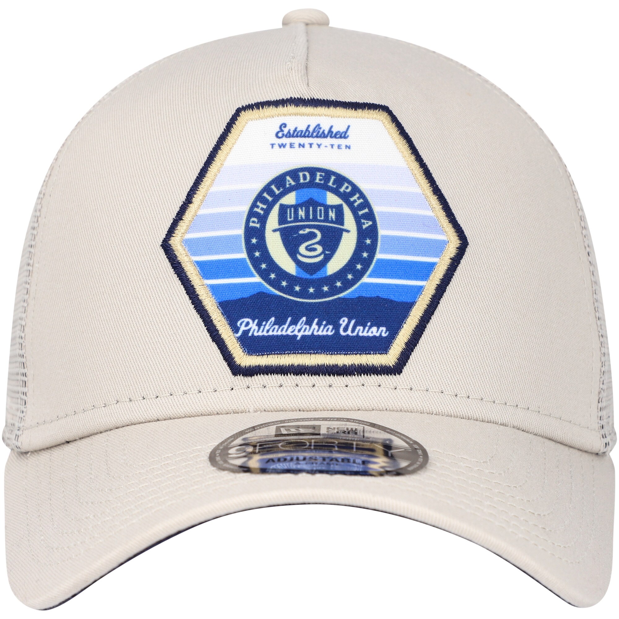men8217s philadelphia union new era cream established patch 9forty a-frame trucker adjustable hat | San Jose Earthquakes Hats, Jerseys & MLS Apparel