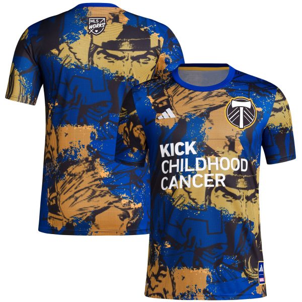 men8217s portland timbers adidas royal 2023 mls works kick childhood cancer x marvel pre-match top | San Jose Earthquakes Hats, Jerseys & MLS Apparel