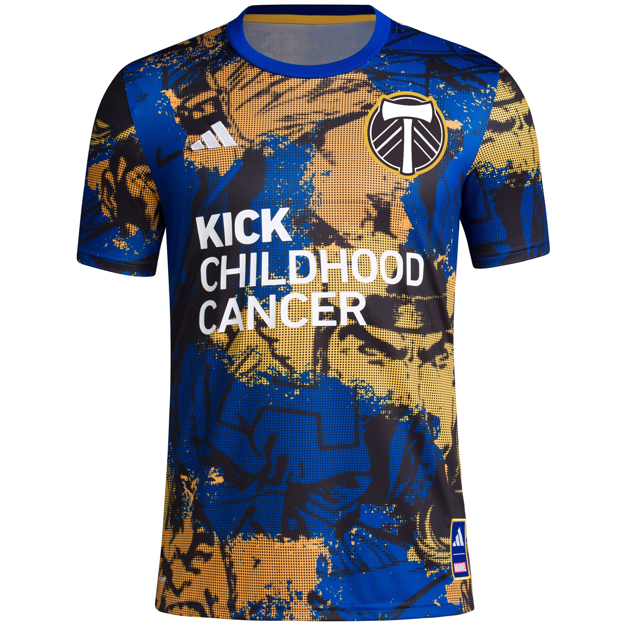 men8217s portland timbers adidas royal 2023 mls works kick childhood cancer x marvel pre-match top | San Jose Earthquakes Hats, Jerseys & MLS Apparel