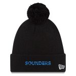 men8217s seattle sounders fc new era black wordmark pom cuffed knit hat | San Jose Earthquakes Hats, Jerseys & MLS Apparel