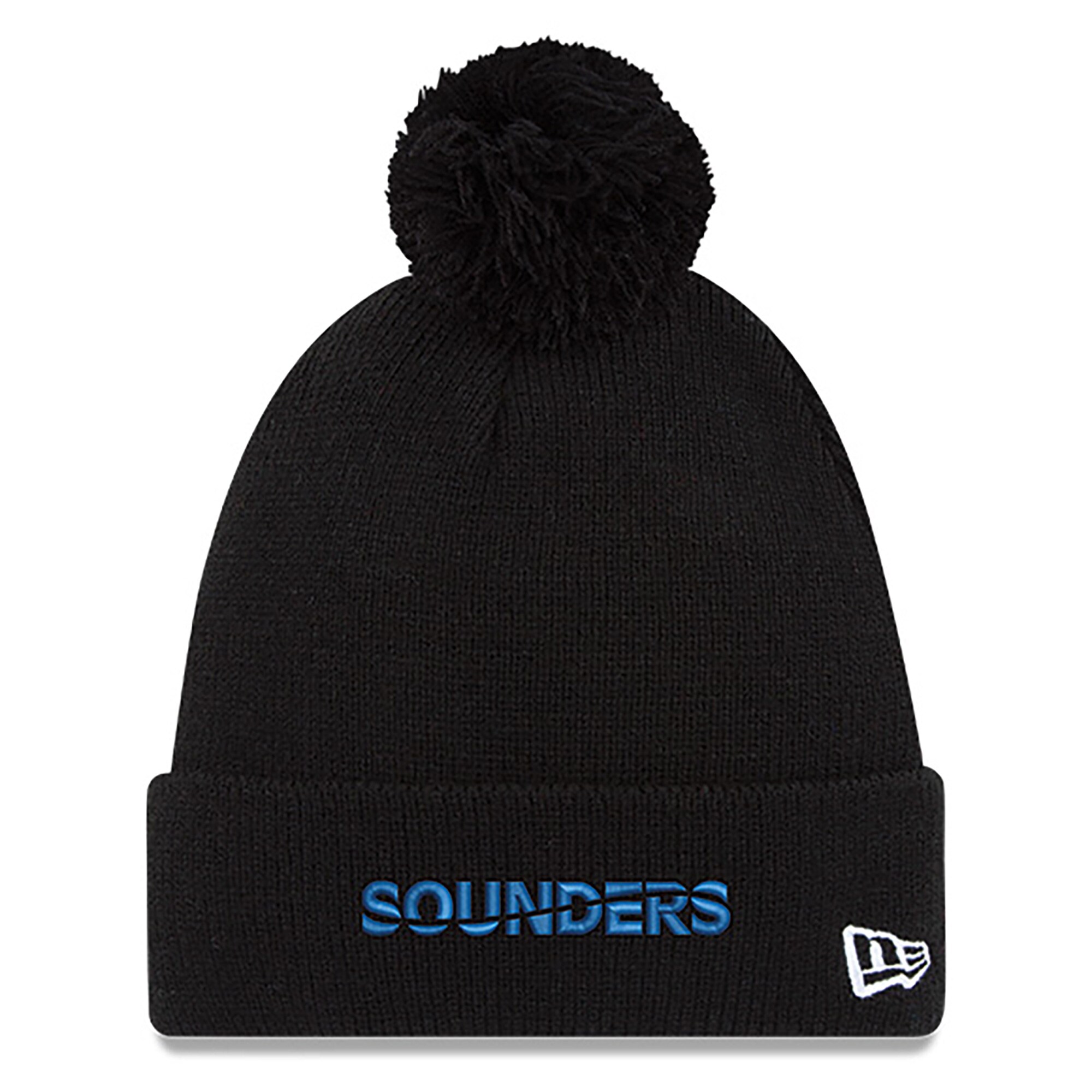men8217s seattle sounders fc new era black wordmark pom cuffed knit hat | San Jose Earthquakes Hats, Jerseys & MLS Apparel