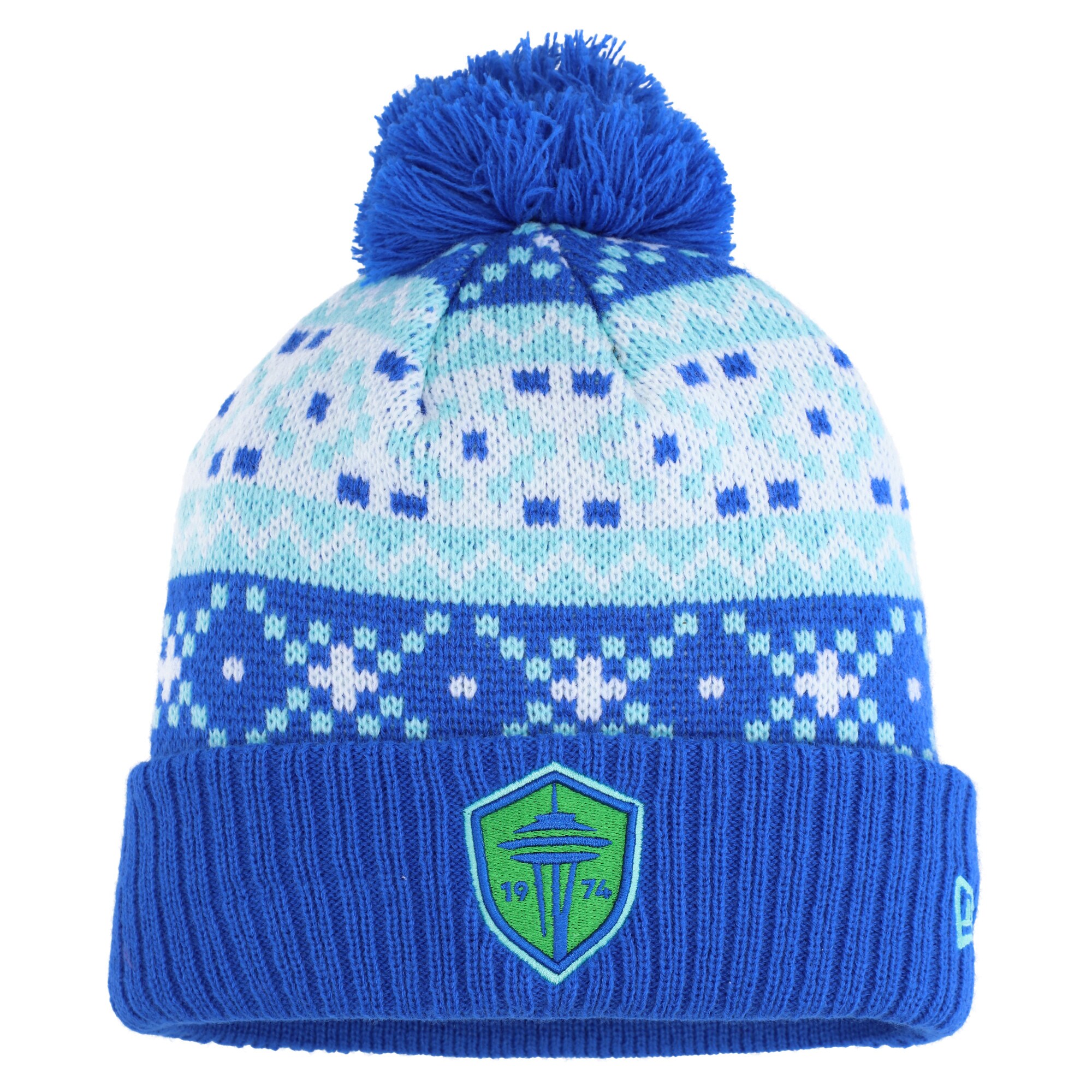 men8217s seattle sounders fc new era blue nostalgia cuffed knit hat with pom | San Jose Earthquakes Hats, Jerseys & MLS Apparel