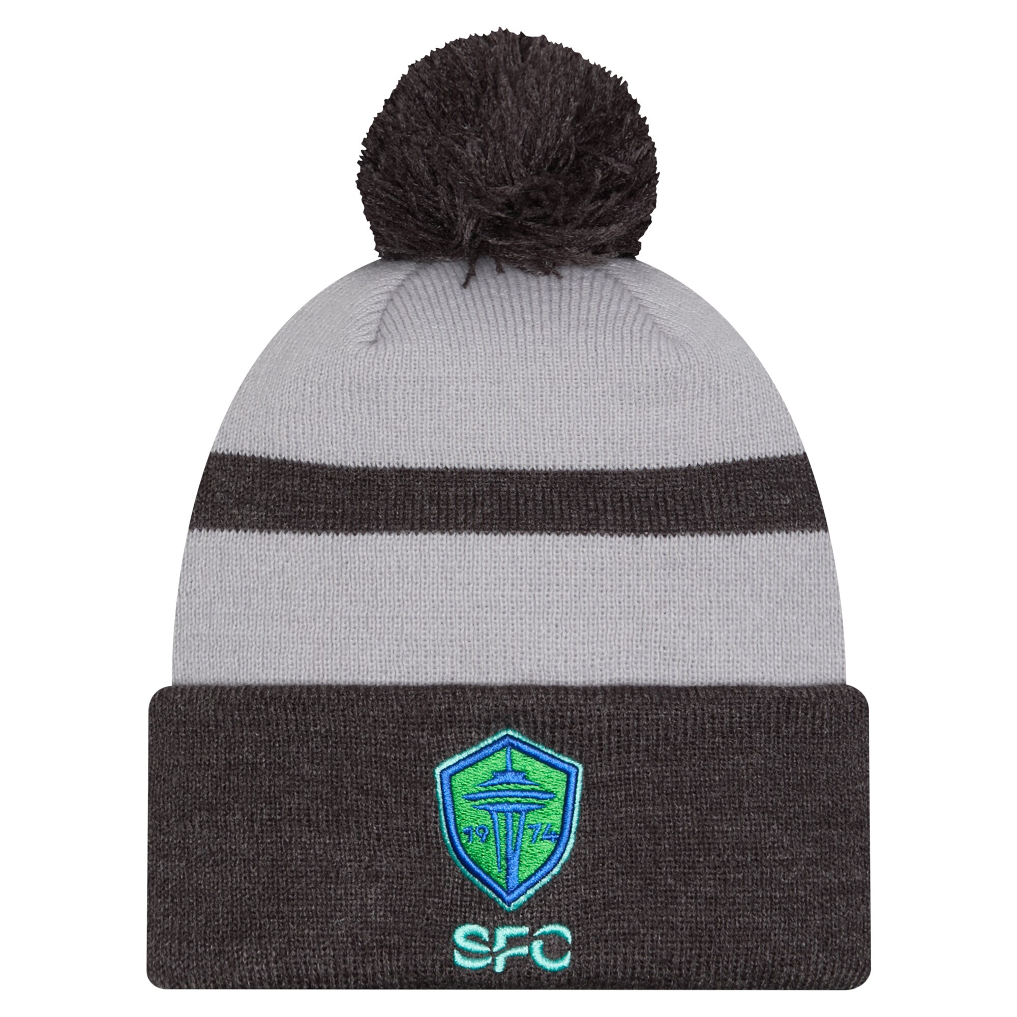 men8217s seattle sounders fc new era gray 2025 kickoff cuffed knit hat with pom | San Jose Earthquakes Hats, Jerseys & MLS Apparel