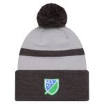 men8217s seattle sounders fc new era gray 2025 kickoff cuffed knit hat with pom | San Jose Earthquakes Hats, Jerseys & MLS Apparel