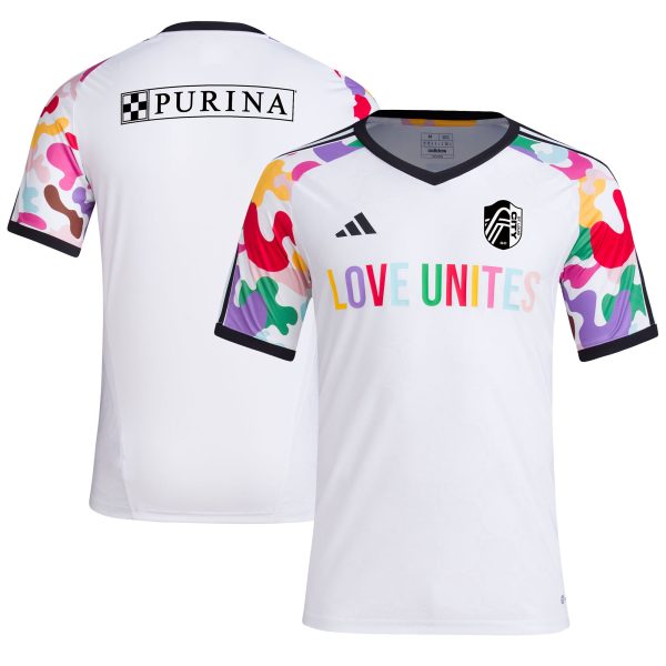 men8217s st. louis city sc adidas white 2023 pride pre-match top | San Jose Earthquakes Hats, Jerseys & MLS Apparel