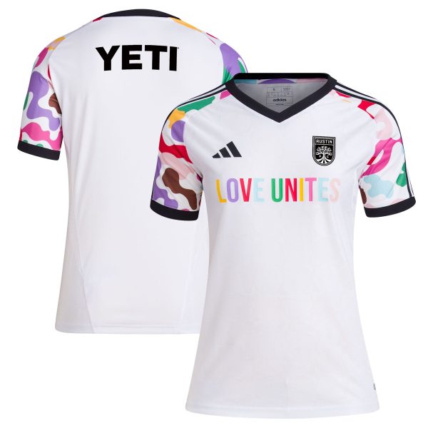 women8217s austin fc adidas white 2023 pride pre-match top | San Jose Earthquakes Hats, Jerseys & MLS Apparel