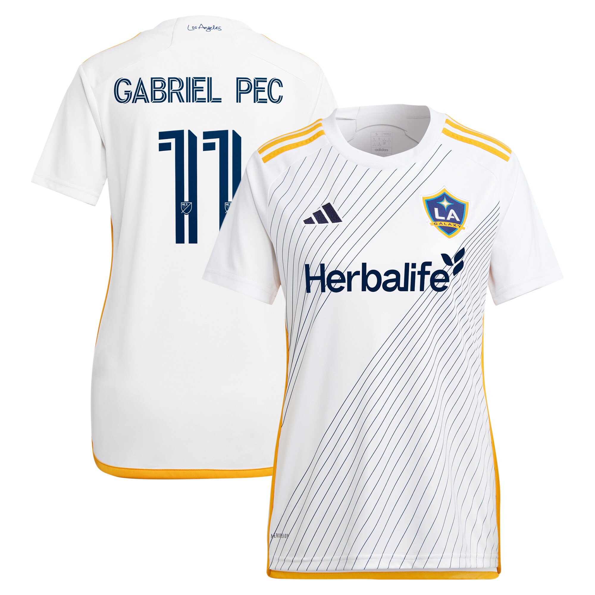 women8217s la galaxy gabriel pec adidas white 2024 angelino kit replica player jersey | San Jose Earthquakes Hats, Jerseys & MLS Apparel