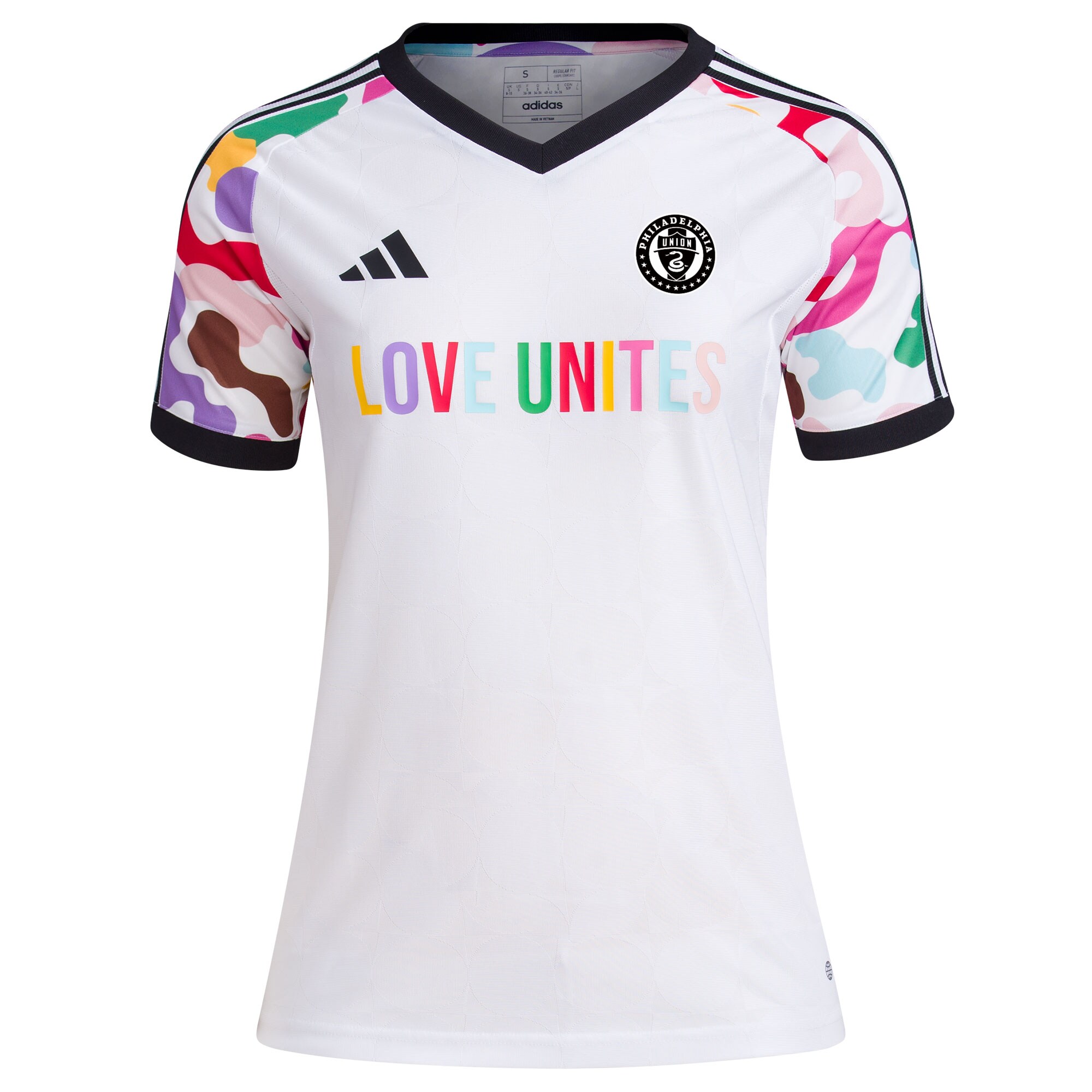 women8217s philadelphia union adidas white 2023 pride pre-match top | San Jose Earthquakes Hats, Jerseys & MLS Apparel