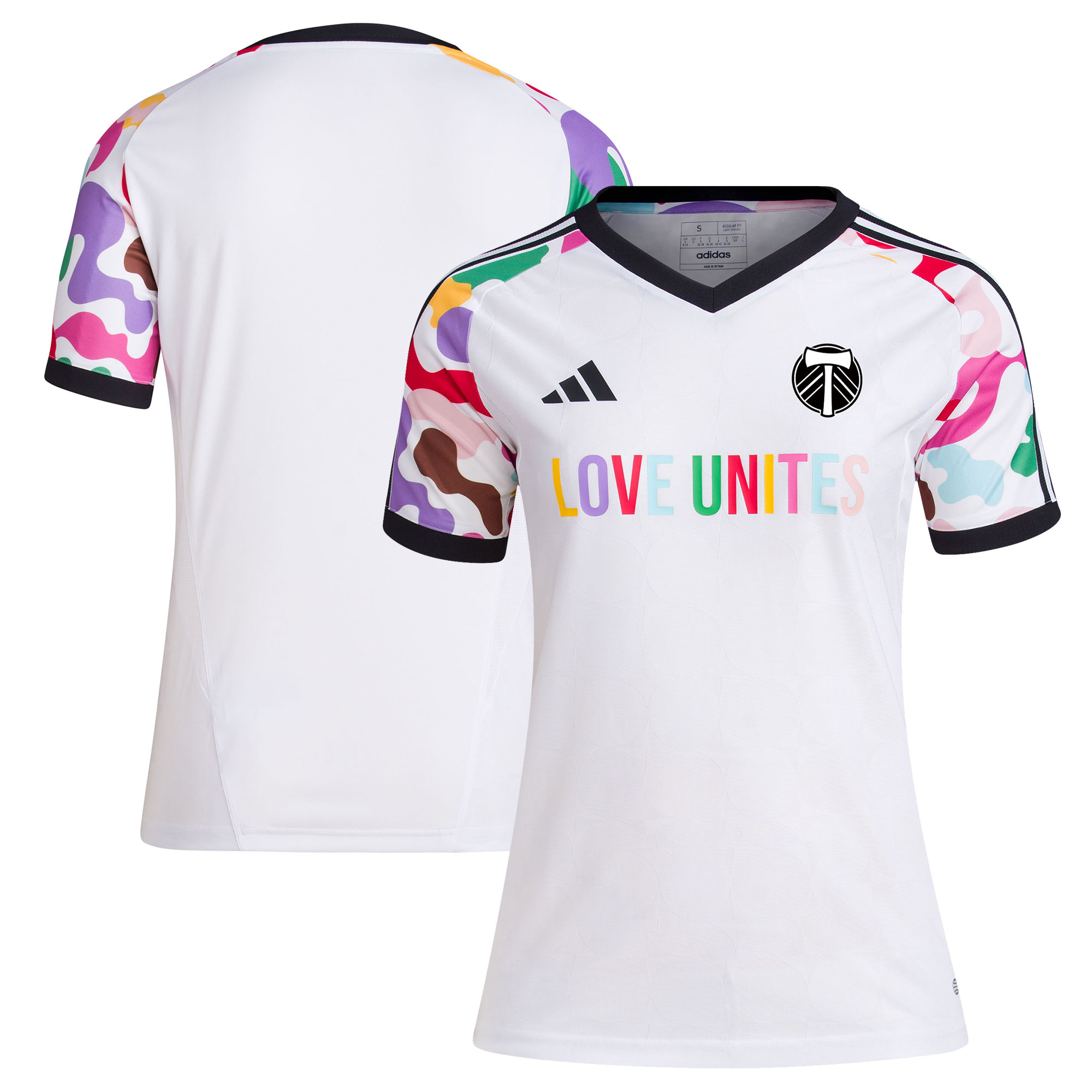 women8217s portland timbers adidas white 2023 pride pre-match top | San Jose Earthquakes Hats, Jerseys & MLS Apparel