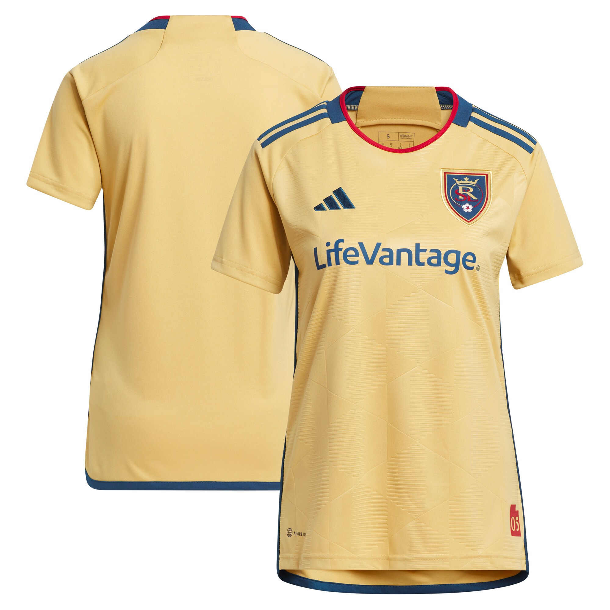 women8217s real salt lake adidas gold 2023 the beehive state kit replica jersey | San Jose Earthquakes Hats, Jerseys & MLS Apparel