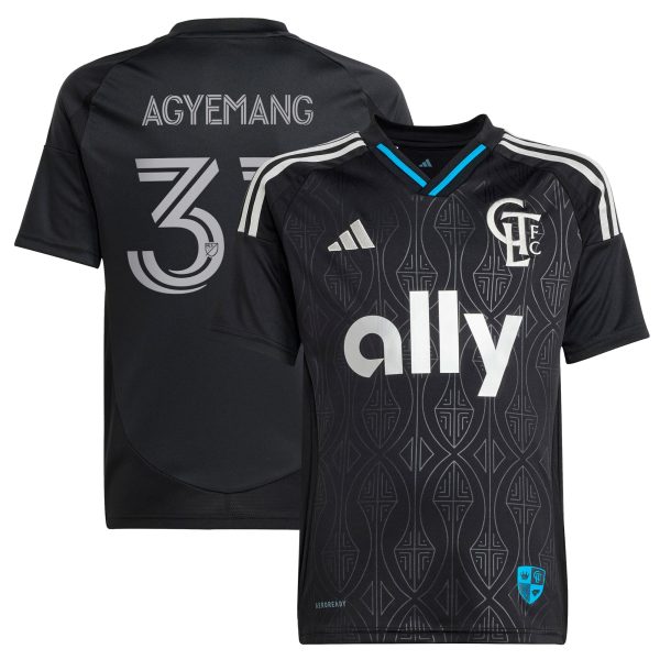 youth charlotte fc patrick agyemang adidas black 2025 fortress kit replica player jersey | San Jose Earthquakes Hats, Jerseys & MLS Apparel