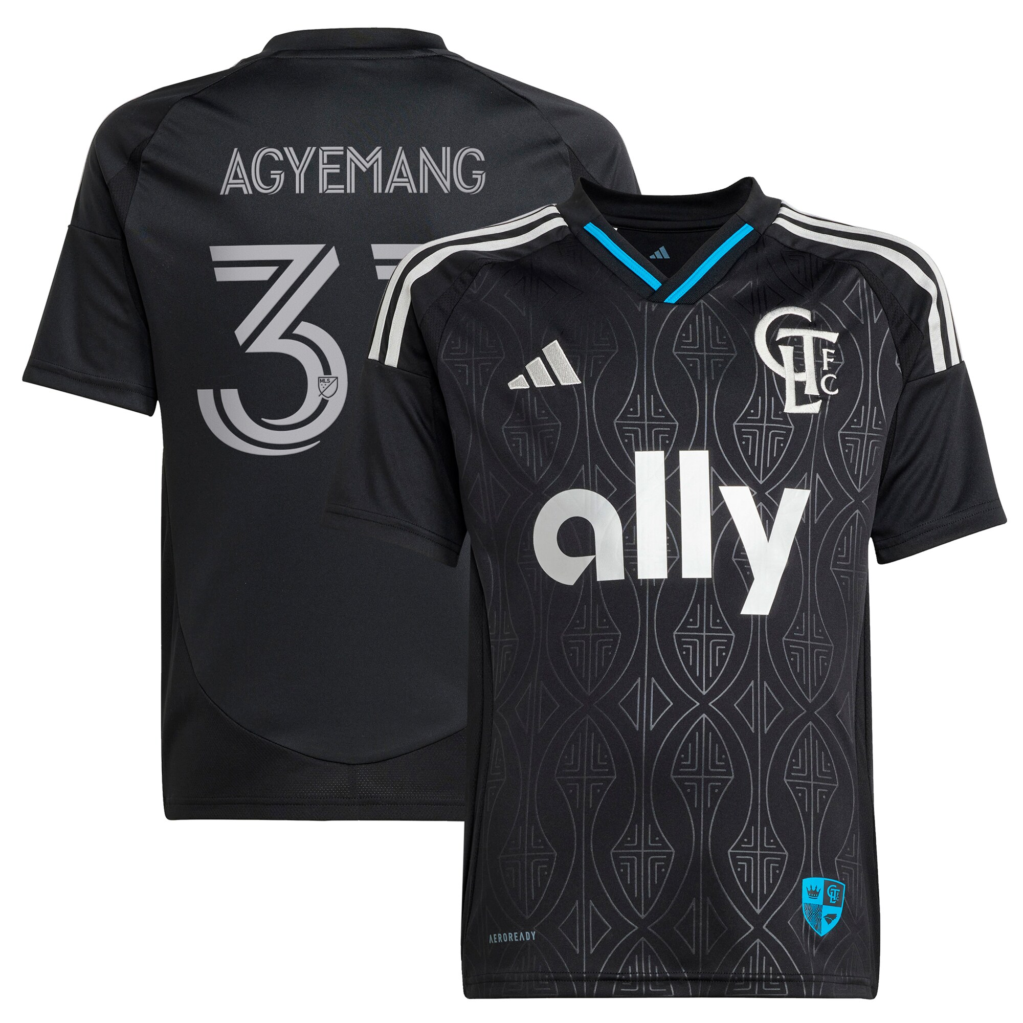 youth charlotte fc patrick agyemang adidas black 2025 fortress kit replica player jersey | San Jose Earthquakes Hats, Jerseys & MLS Apparel