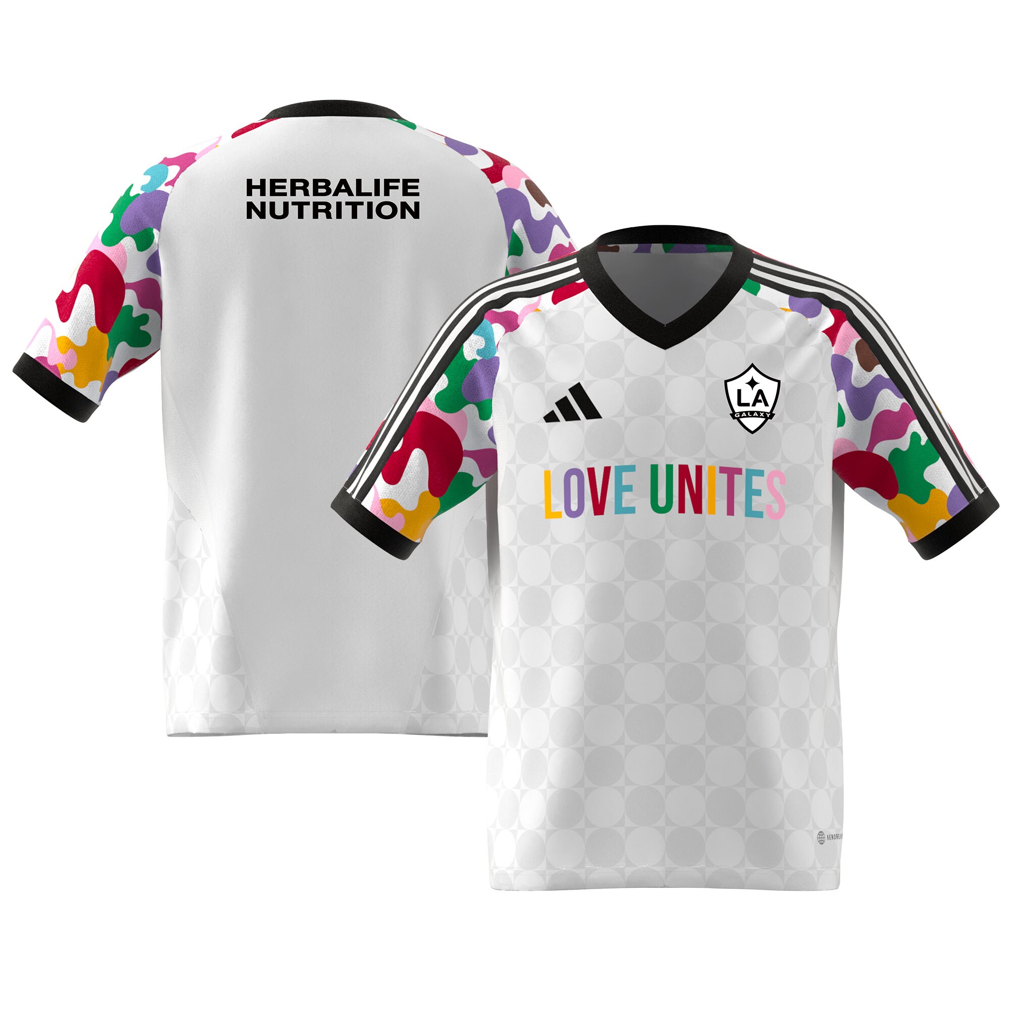 youth la galaxy adidas white 2023 pride pre-match top | San Jose Earthquakes Hats, Jerseys & MLS Apparel