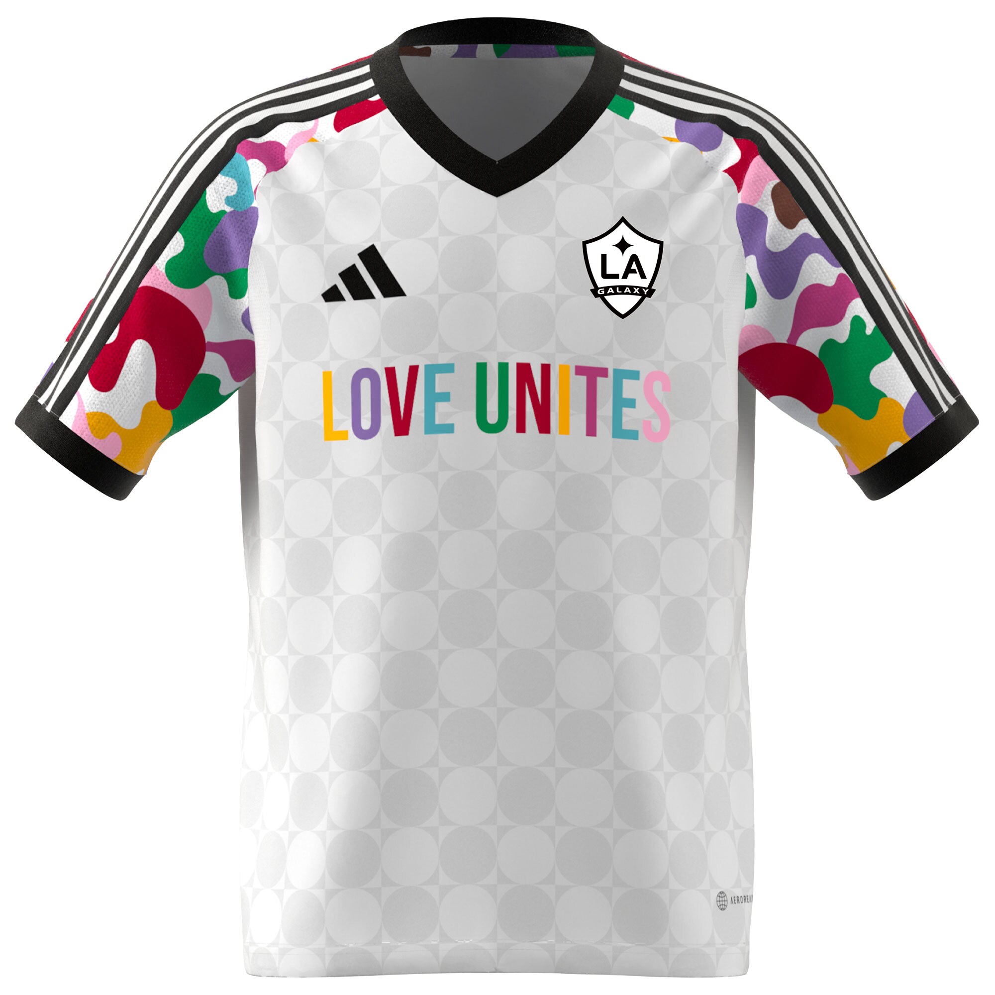 youth la galaxy adidas white 2023 pride pre-match top | San Jose Earthquakes Hats, Jerseys & MLS Apparel
