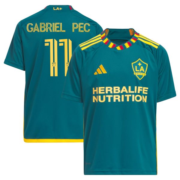 youth la galaxy gabriel pec adidas green 2024 la kit replica player jersey | San Jose Earthquakes Hats, Jerseys & MLS Apparel