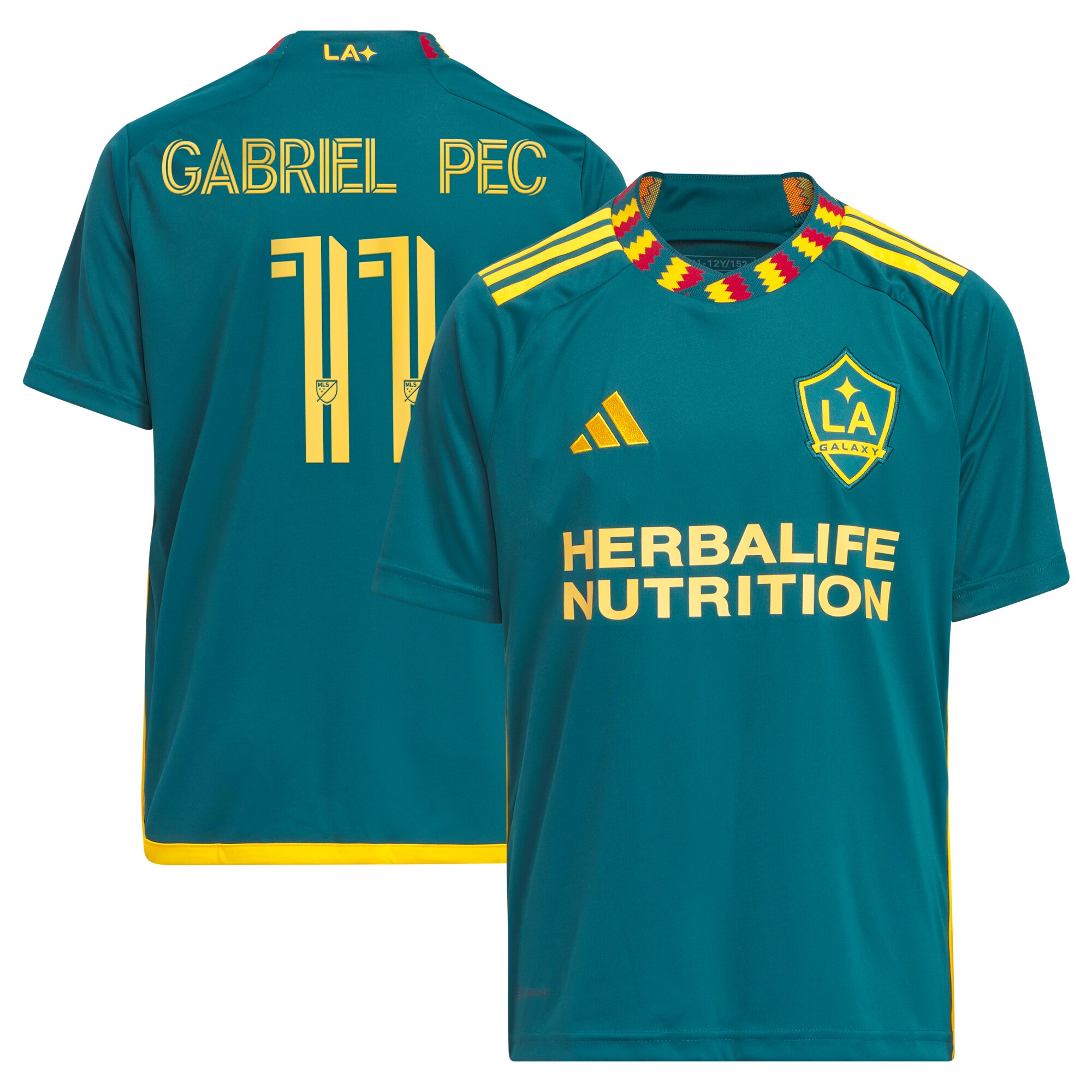 youth la galaxy gabriel pec adidas green 2024 la kit replica player jersey | San Jose Earthquakes Hats, Jerseys & MLS Apparel