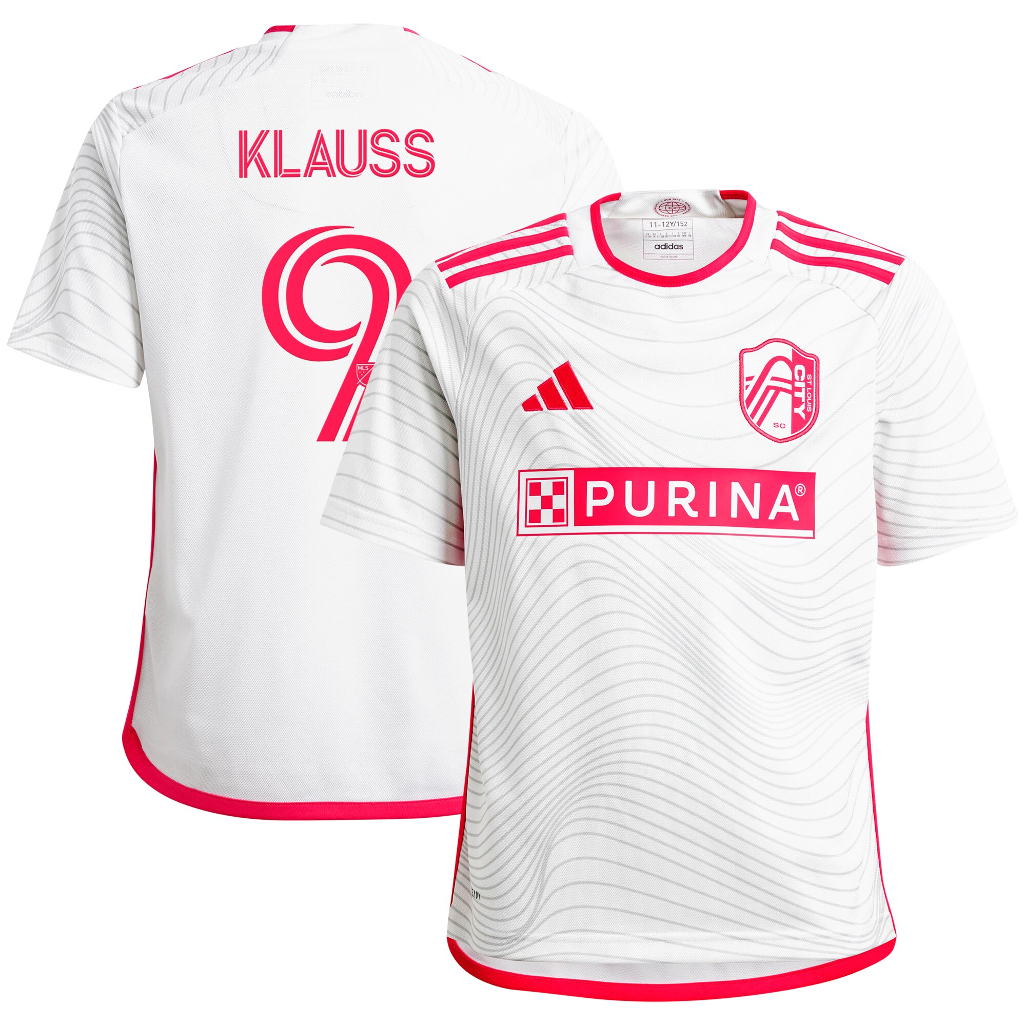 youth st. louis city sc joão klauss adidas white 2024 the confluence kit replica player jersey | San Jose Earthquakes Hats, Jerseys & MLS Apparel